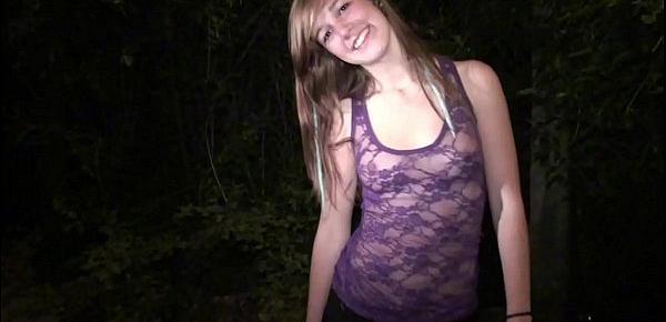  Young teen hottie Alexis Crystal is going to a public sex dogging gang bang orgy